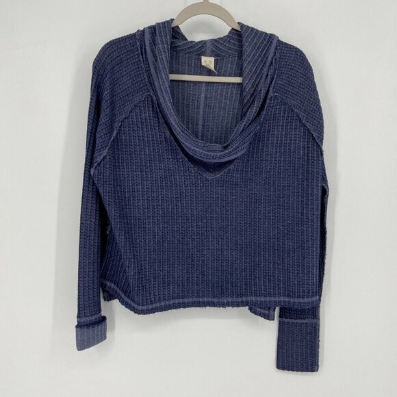 We The Free Tops - We The Free Wildcat Thermal Pullover Sweater Womens Size XSmall Blue Cowl Neck